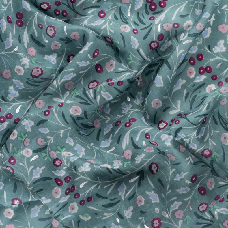 National Trust Greenway Lace Floral Sage With Foil Silk Scarf