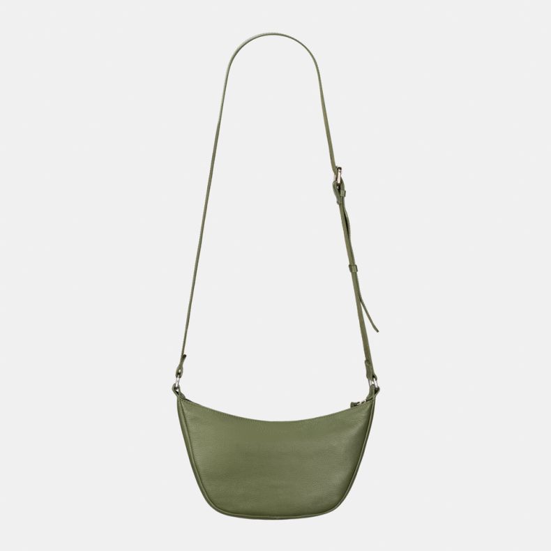 National Trust Small Curved Green Leather Cross Body Bag