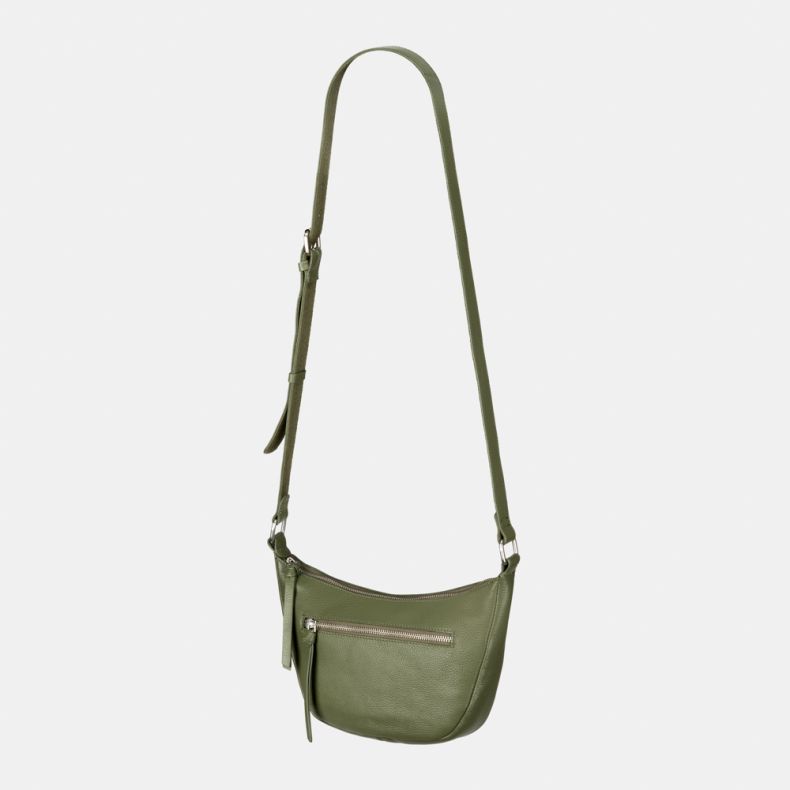 National Trust Small Curved Green Leather Cross Body Bag