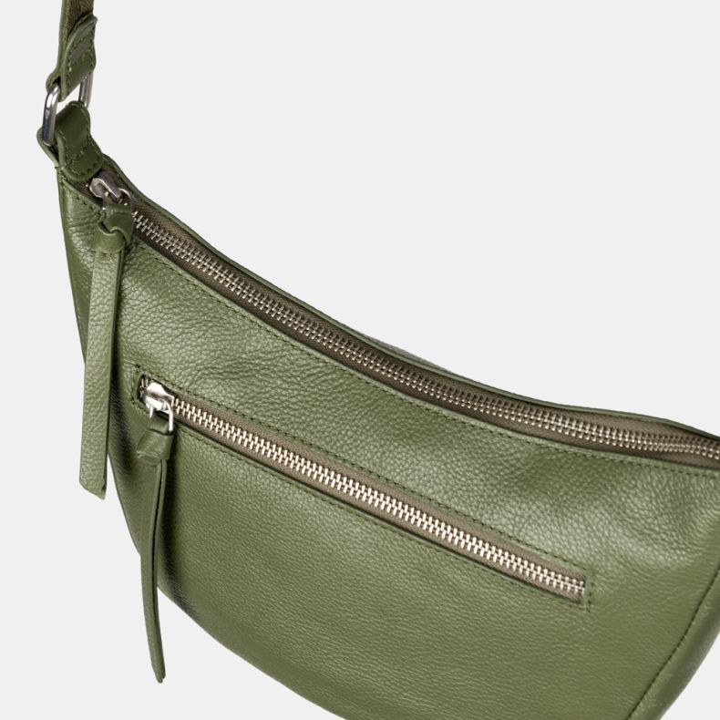 National Trust Small Curved Green Leather Cross Body Bag