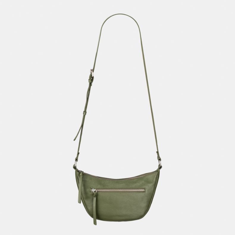 National Trust Small Curved Green Leather Cross Body Bag