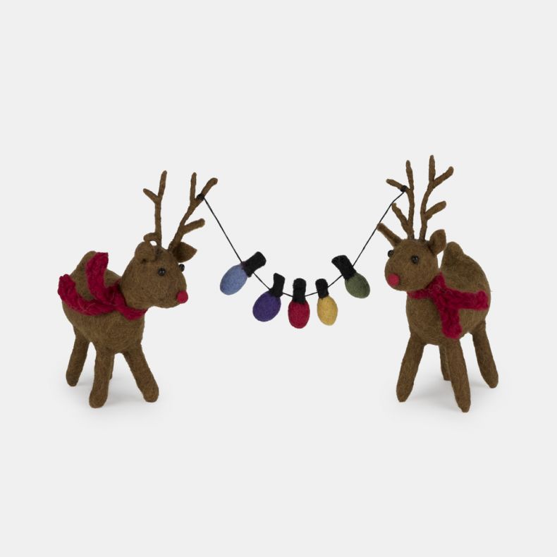 Felt Reindeer Pair with Fairy Lights