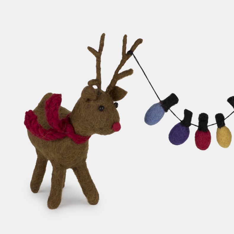 Felt Reindeer Pair with Fairy Lights