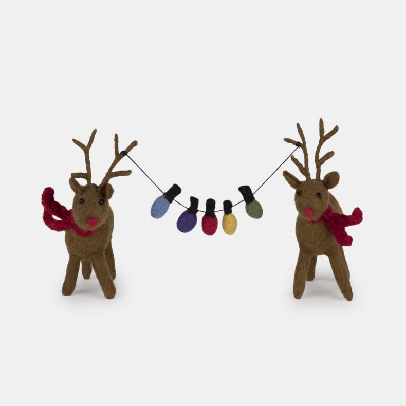 Felt Reindeer Pair with Fairy Lights