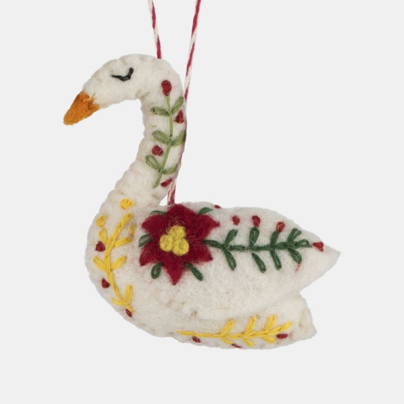 Namaste Felt Embroidered Susie Swan Decoration