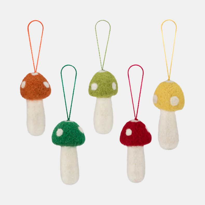 Namaste Hanging Felt Mushrooms, Set of 5