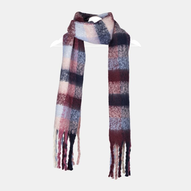 National Trust Navy and Burgandy Brushed Check Scarf