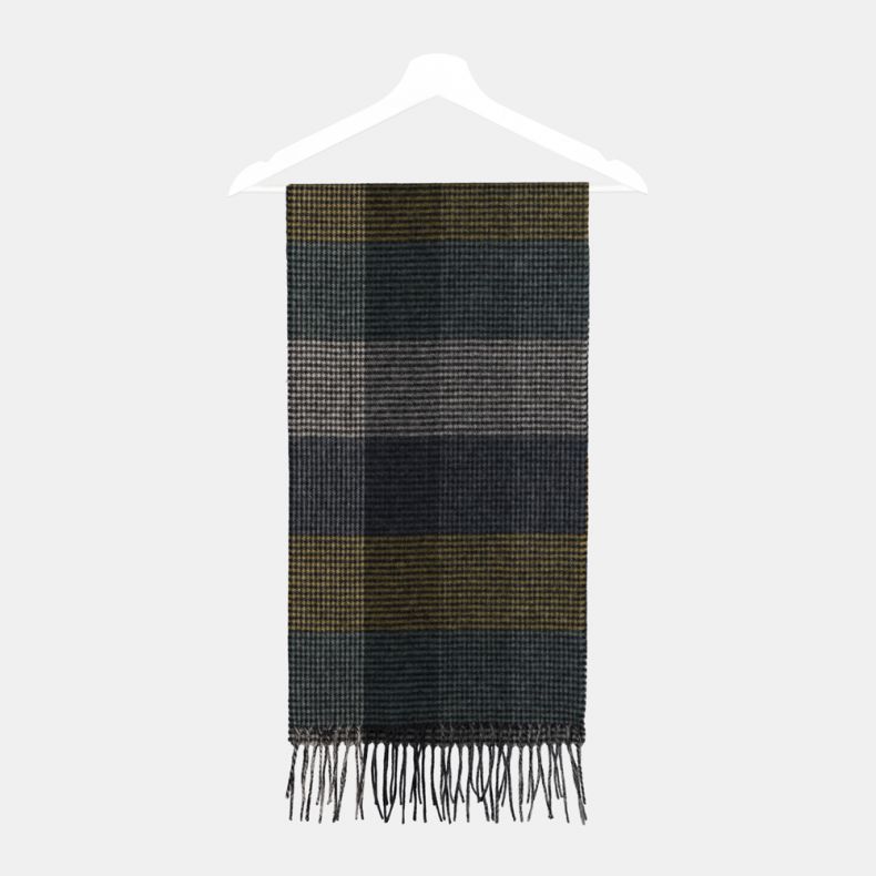 National Trust Navy Multi Lambswool Woven Checked Scarf