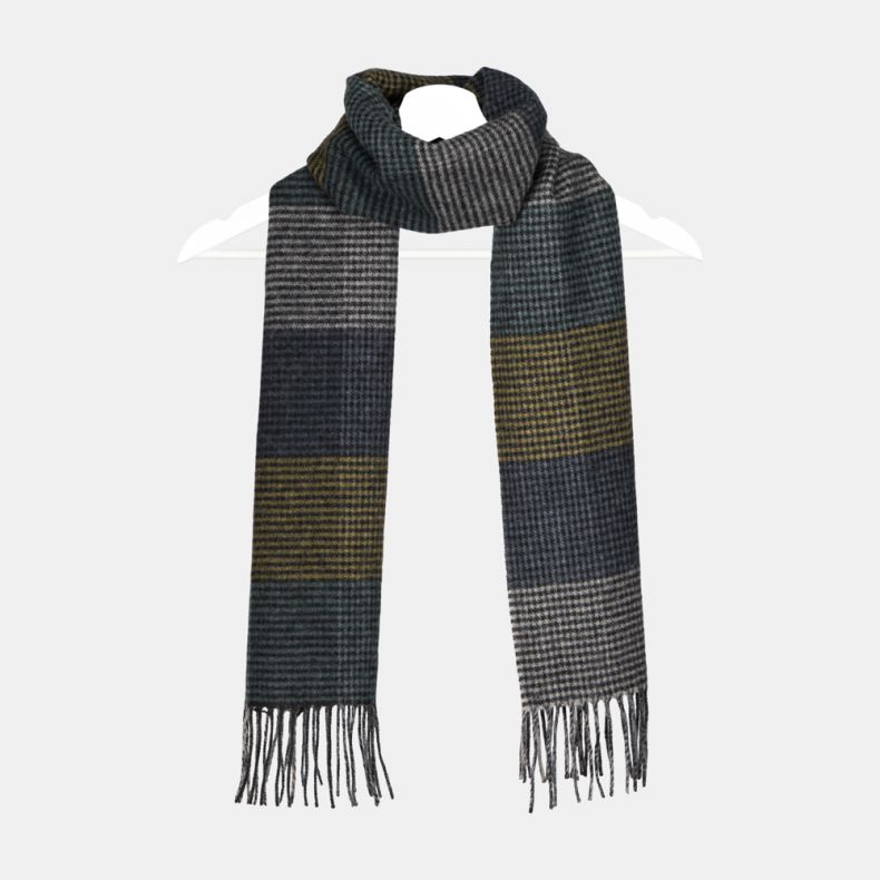 National Trust Navy Multi Lambswool Woven Checked Scarf