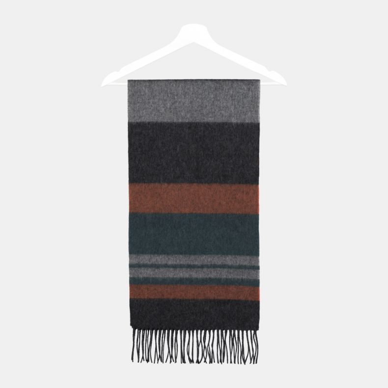 National Trust Orange Multi Lambswool Woven Striped Scarf