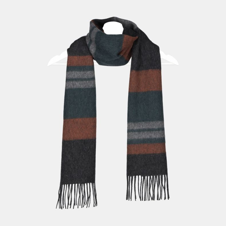 National Trust Orange Multi Lambswool Woven Striped Scarf