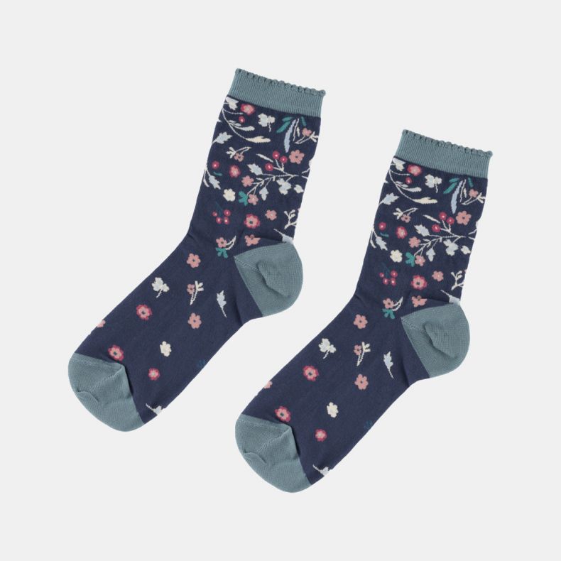 National Trust Lace Floral Navy Organic Cotton Socks