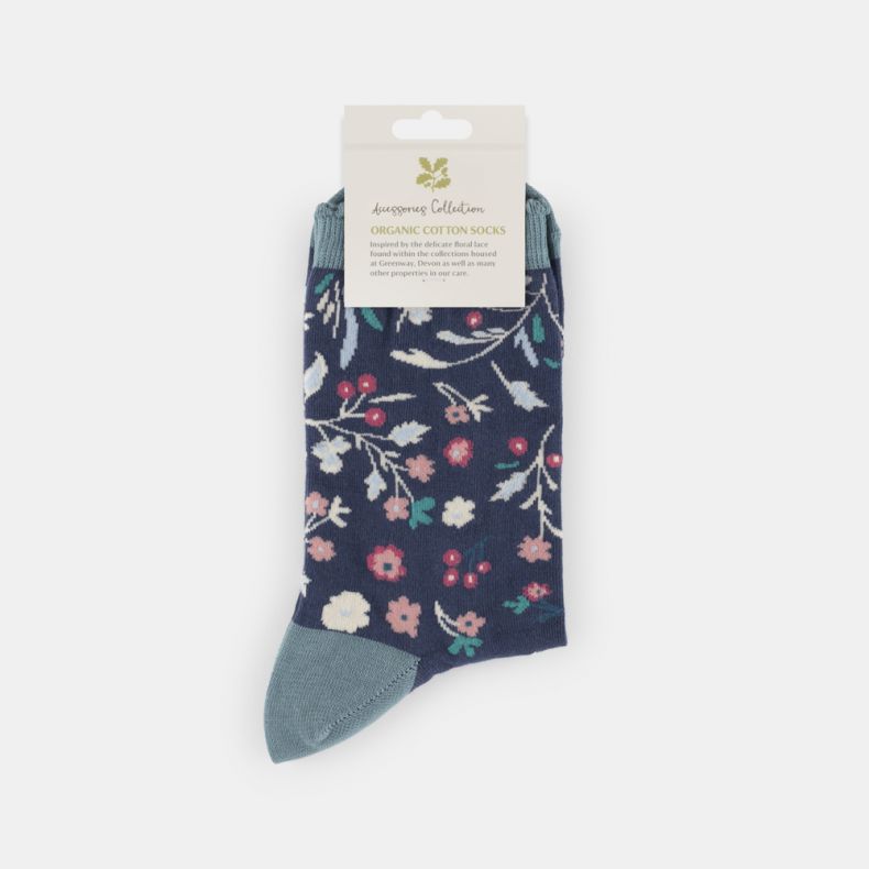 National Trust Lace Floral Navy Organic Cotton Socks