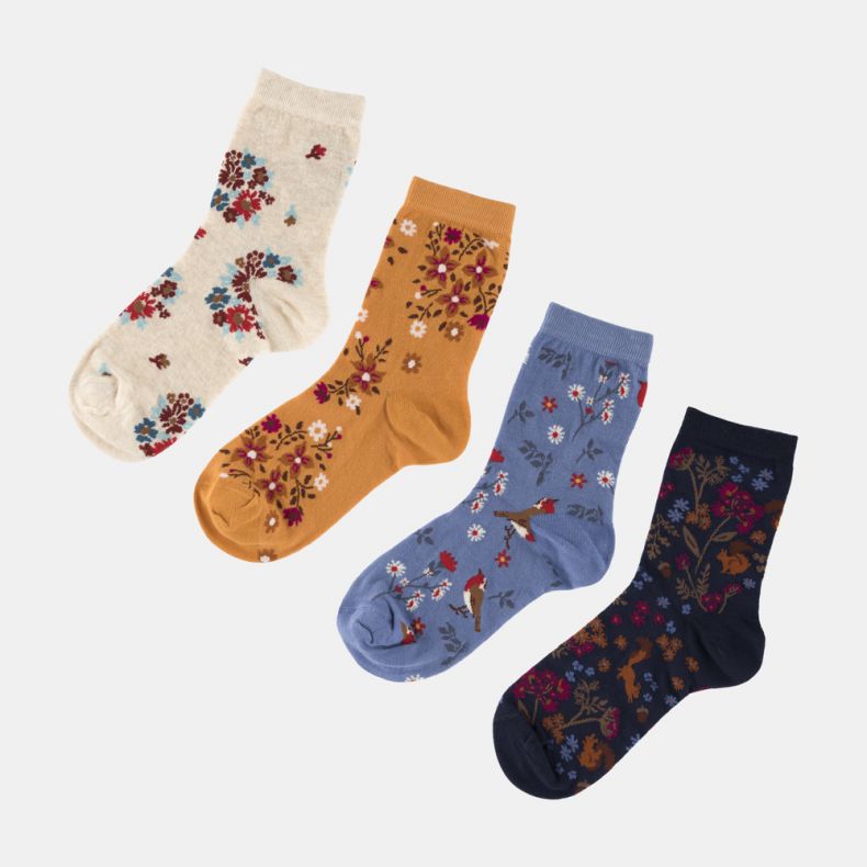 National Trust Gift Box Of 4 Pairs Of Organic Cotton Socks, Size 4-7