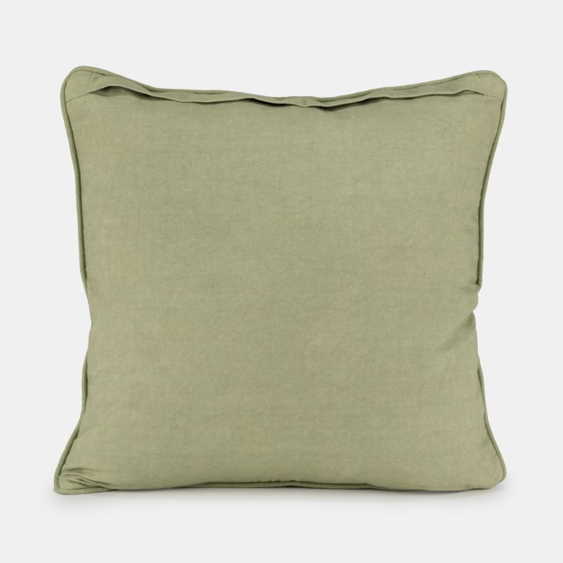 National Trust Floral Embroidered Velvet Cushion, Green