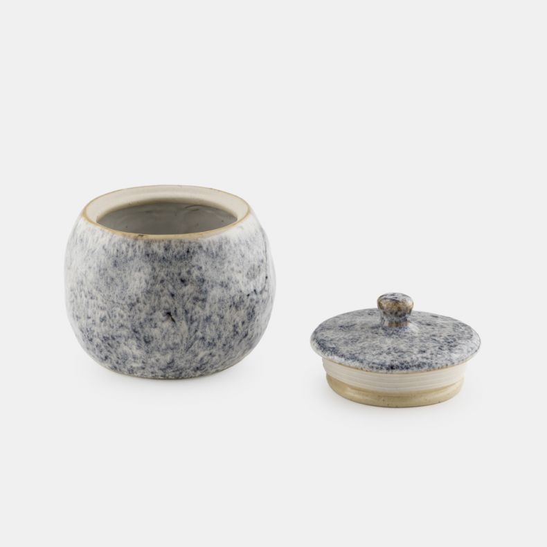 Stoneware Pot with Lid, Speckled Blue