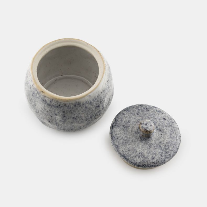 Stoneware Pot with Lid, Speckled Blue