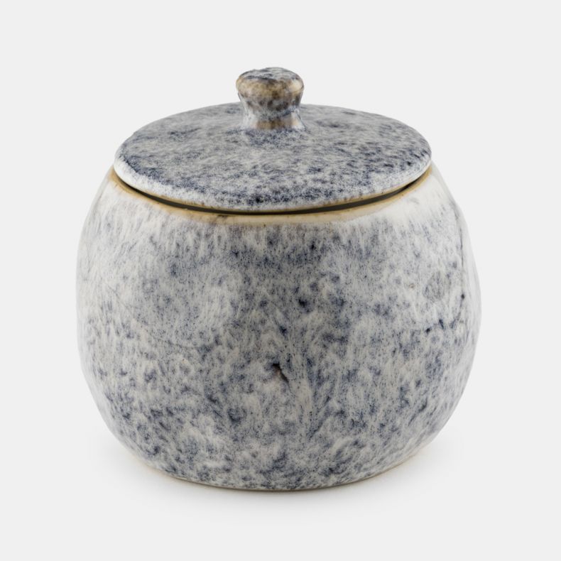 Stoneware Pot with Lid, Speckled Blue