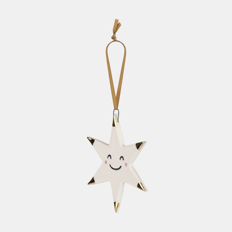 Ceramic Smiley Star Decoration