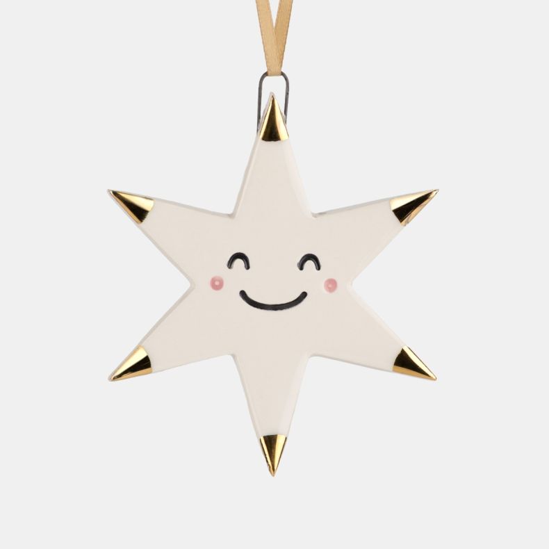 Ceramic Smiley Star Decoration