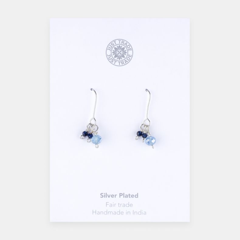 Just Trade Silver Plated Blue Bead Earrings