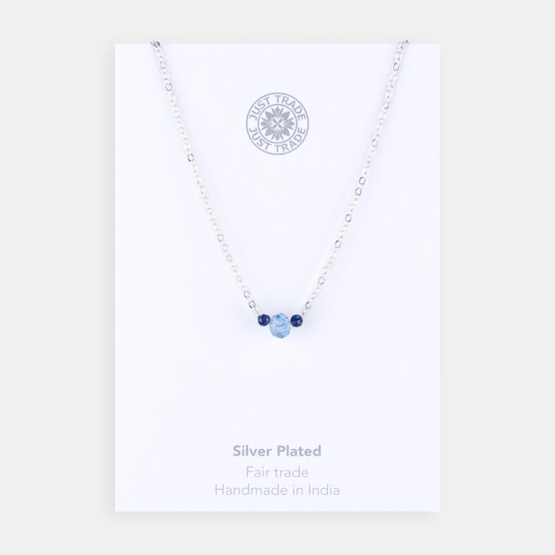 Just Trade Silver Plated Blue Bead Necklace