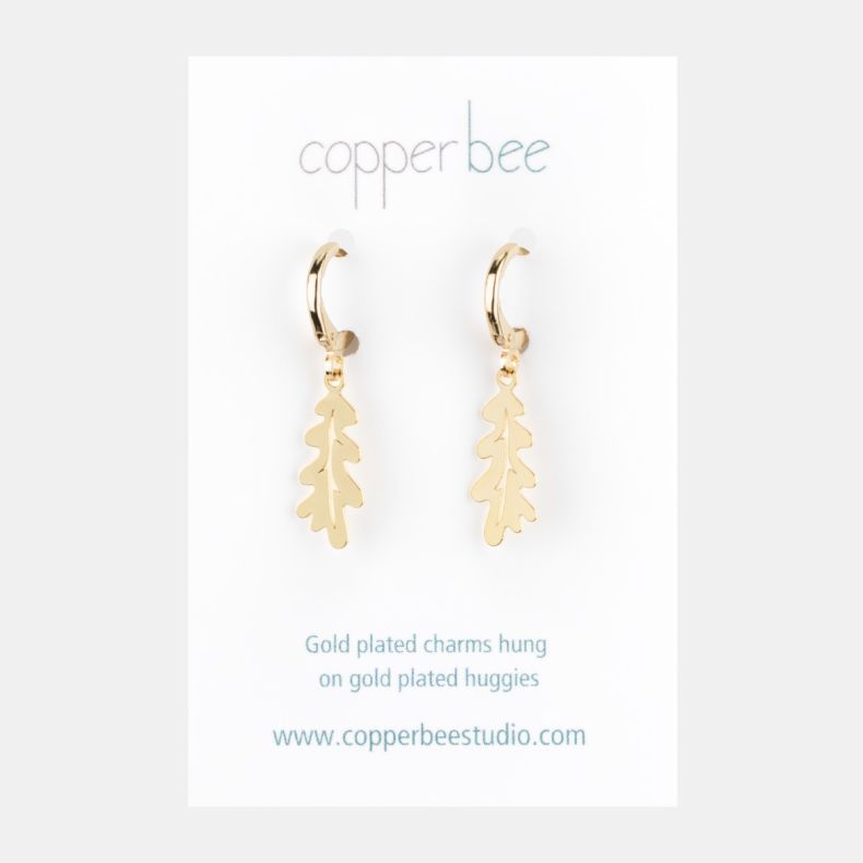 Copper Bee Gold Plated Oak Leaf Earrings