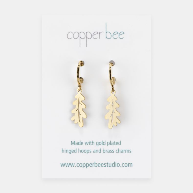 Copper Bee Oak Leaf Brass Earrings