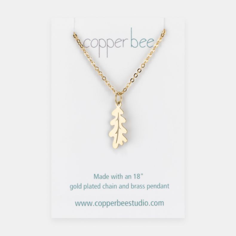 Copper Bee Oak Leaf Brass Necklace