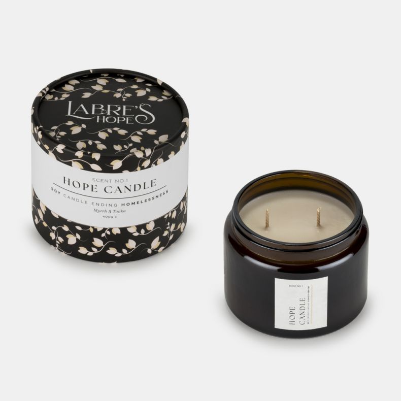 Labre's Hope Boxed 2 Wick Candle, Myrrh and Tonka