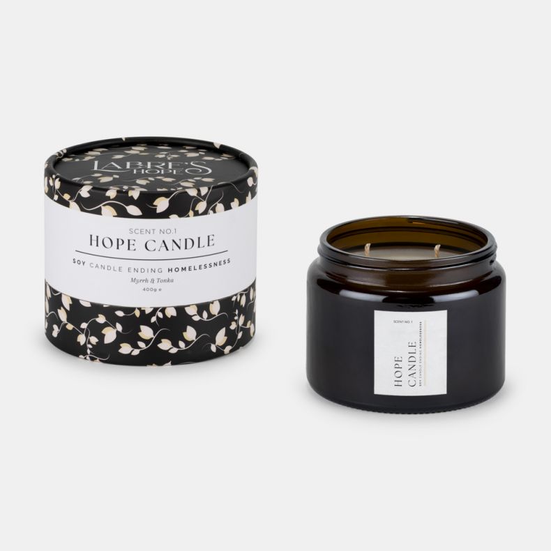 Labre's Hope Boxed 2 Wick Candle, Myrrh and Tonka