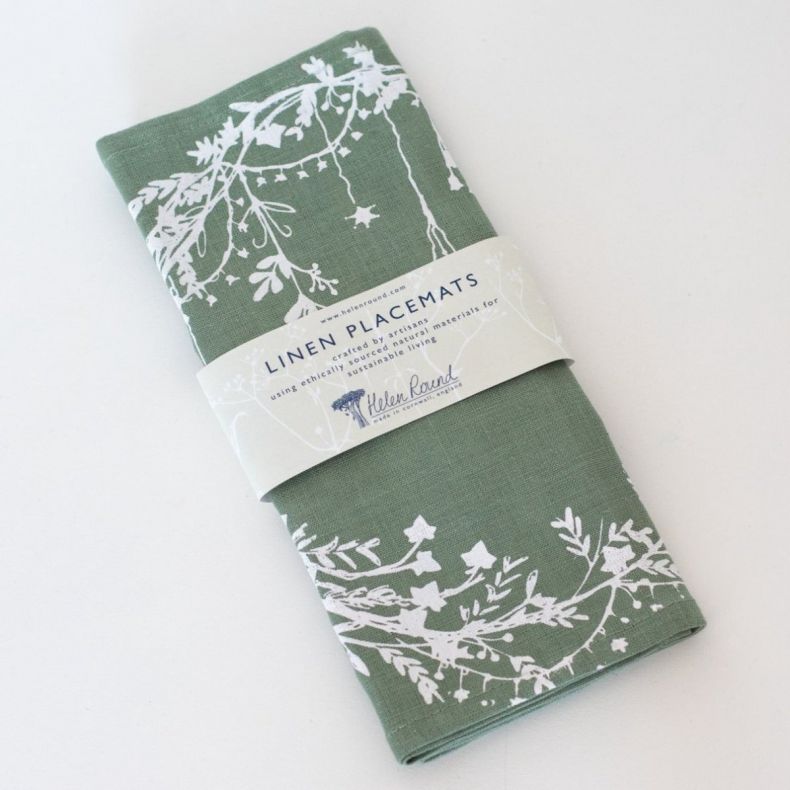 Pure Linen Set of 2 Placemats, Sage Green