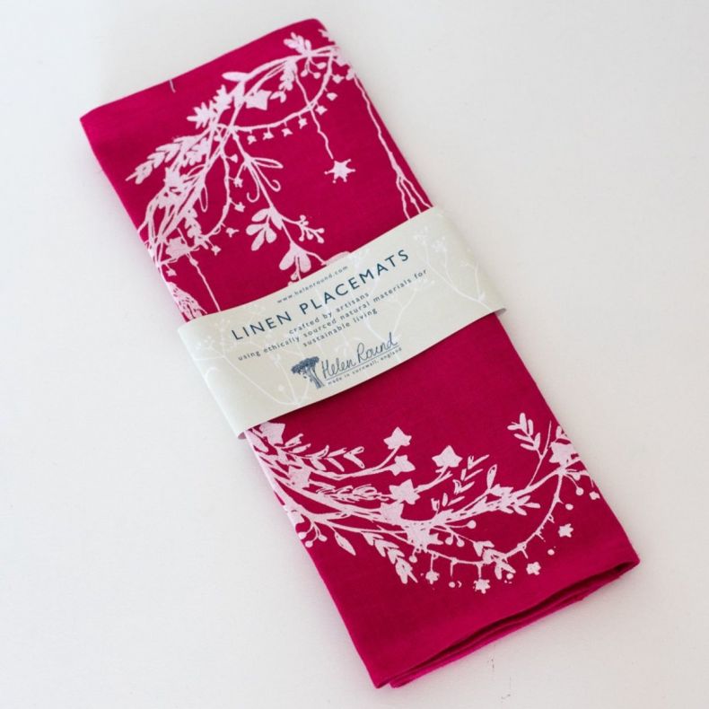 Pure Linen Set of 2 Placemats, Raspberry