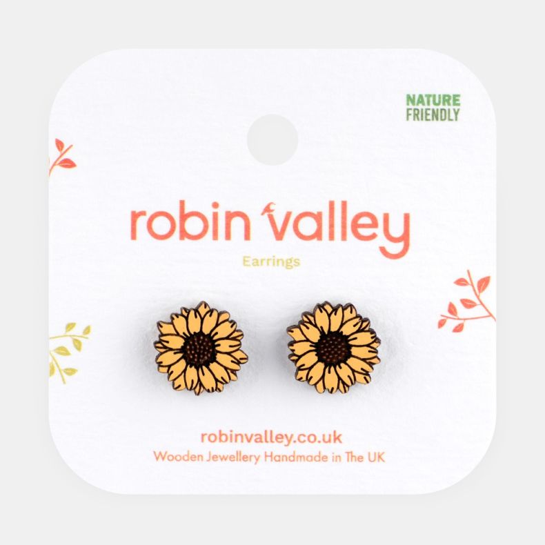 Robbin Valley Hand-Painted Sunflower Stud Earrings