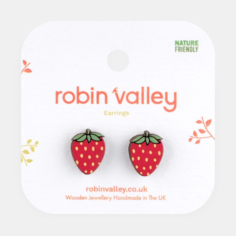 Robbin Valley Hand-Painted Strawberry Stud Earrings