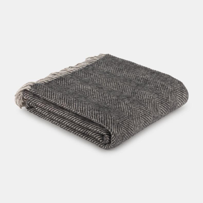 National Trust Herringbone Throw, Charcoal