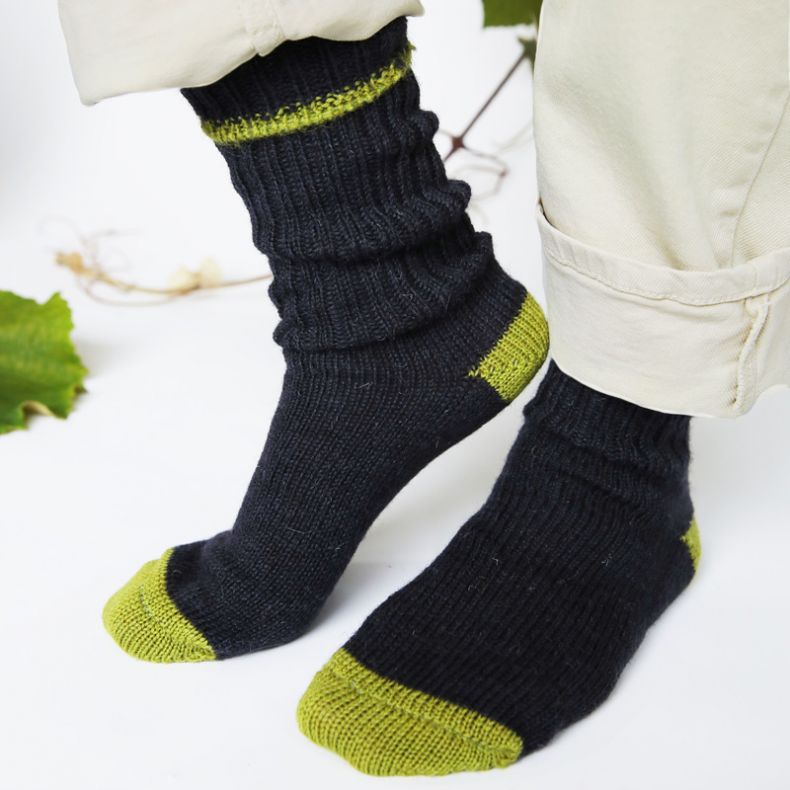Rooska Croft Wool Socks, Navy & Green