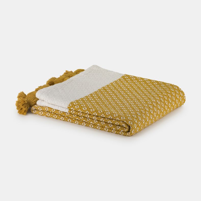 National Trust Recycled Diamond Weave Throw, Ochre