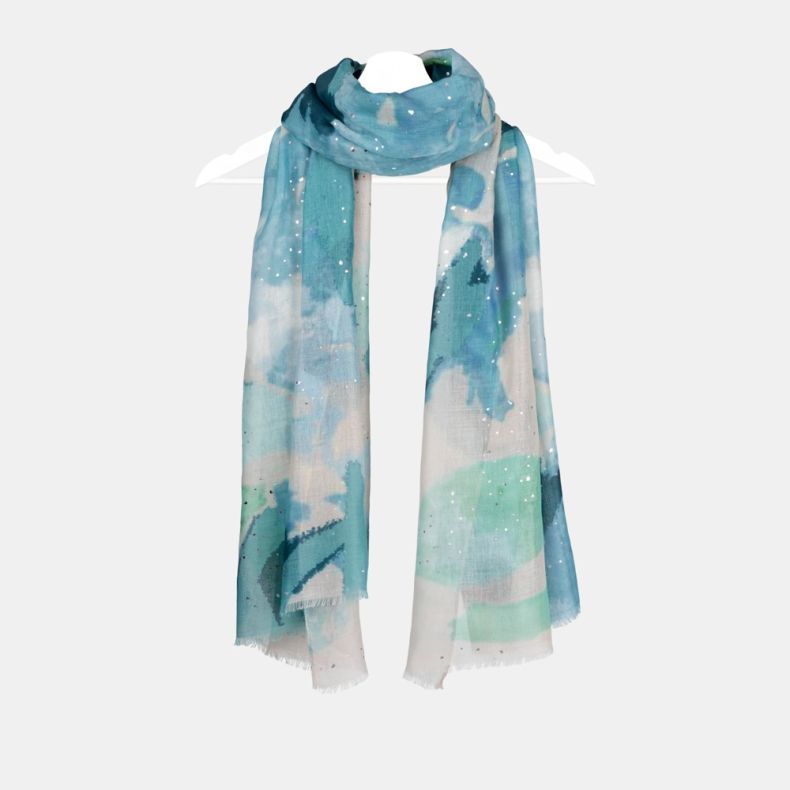 Peace Of Mind Abstract Blue and Green with Foil Recycled Polyester Scarf
