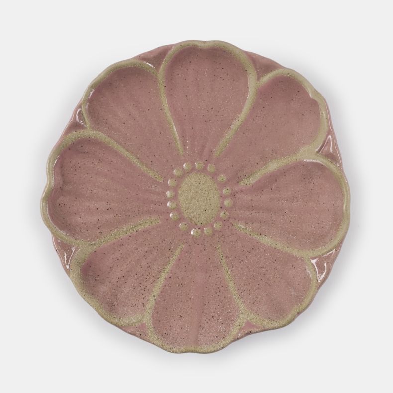 Stoneware Flower Plate, Pink