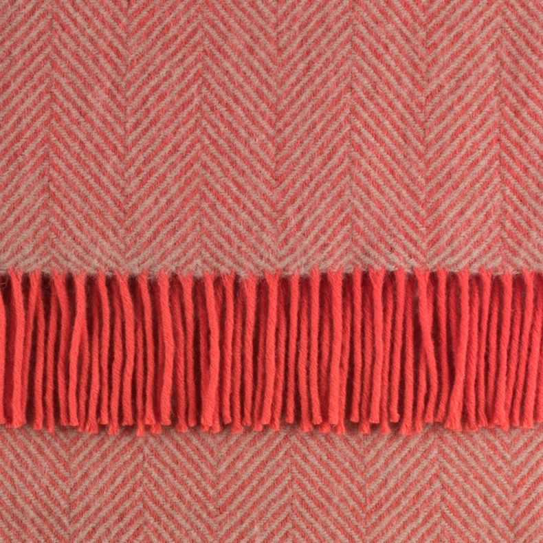 National Trust Herringbone Wool Throw, Flamingo