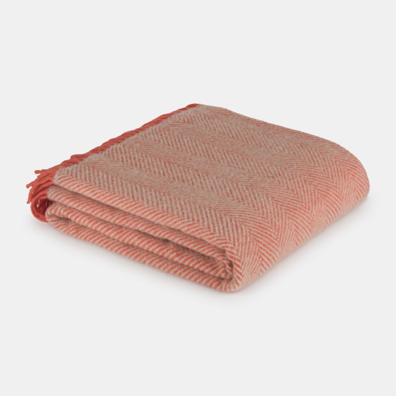 National Trust Herringbone Wool Throw, Flamingo