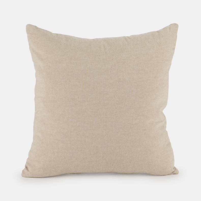 Plain reverse side of a square cushion in a soft natural cream shade. Crafted from smooth woven fabric with a simple, understated finish, offering a versatile neutral look that complements a wide range of home décor styles.