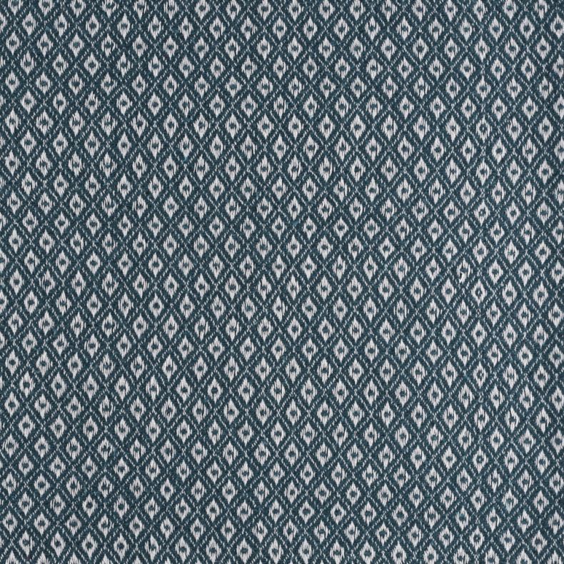 Close-up of woven fabric featuring a teal and cream geometric diamond pattern. The textured textile showcases repeating diamond motifs with intricate woven detailing, creating a decorative and stylish design suitable for throws, cushions, or home décor.