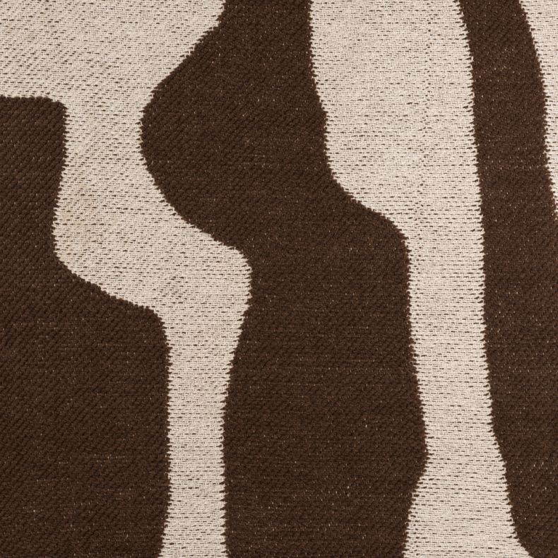 Close-up of the Recycled Alma Abstract Throw in chocolate brown and natural cream, showcasing a bold woven abstract design with organic flowing shapes. The textured fabric highlights the intricate weave and contemporary pattern, creating a cosy, modern ac