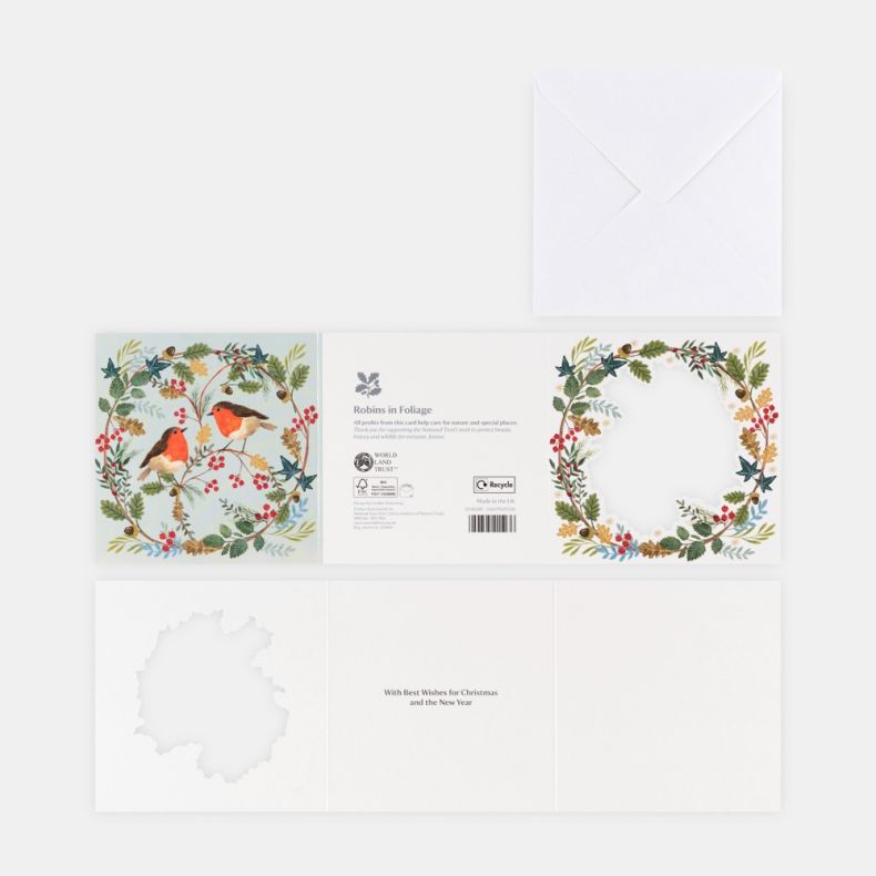 National Trust Robins in Foliage Tri Folds Christmas Cards Box of 5