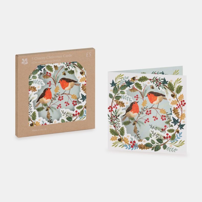 National Trust Robins in Foliage Tri Folds Christmas Cards Box of 5