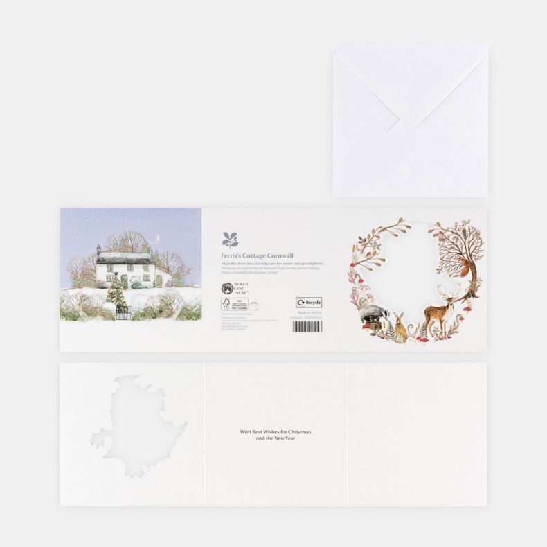 National Trust Ferris's Cottage Cornwall Tri Fold Christmas Cards Box of 5