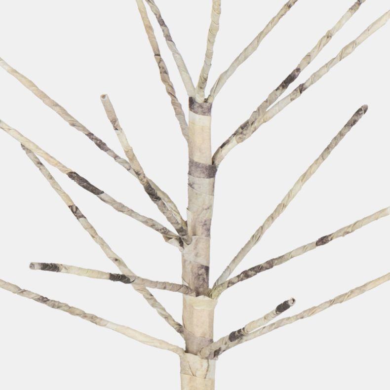 Decorative birch wood tabletop tree close-up, highlighting the natural bark texture, handcrafted branch structure, and realistic woodland-inspired finish for displaying hanging ornaments and seasonal decorations.