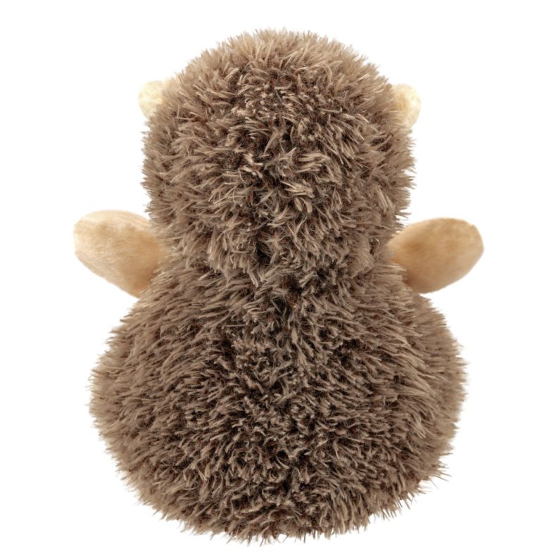 Small Palm Pals hedgehog plush toy with a round, bean-filled body and soft cream-coloured fur. The toy has textured brown faux-fur spikes around its head and back